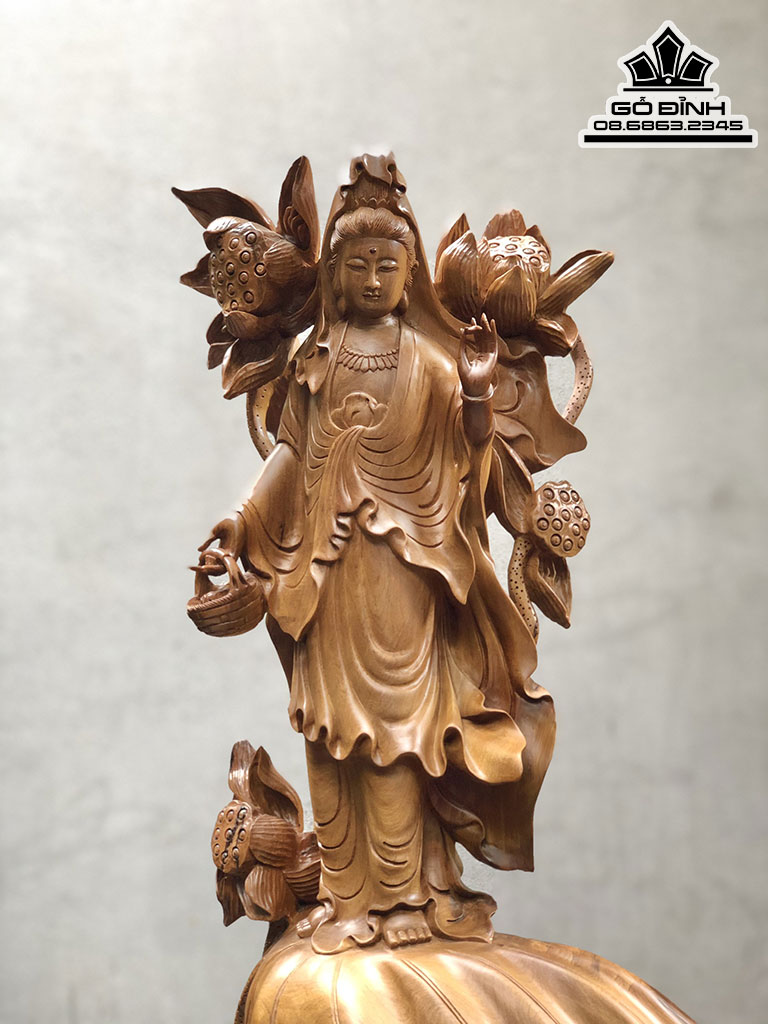 Tượng Phật Bà Quan Âm Gỗ Bách Xanh Cao 100 Ngang 50 Sâu 26 (cm) 0