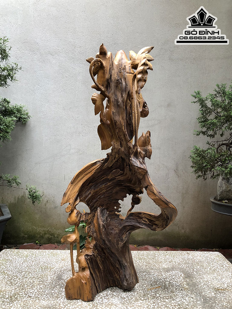 Tượng Phật Bà Quan Âm Gỗ Bách Xanh Cao 100 Ngang 50 Sâu 26 (cm) 2