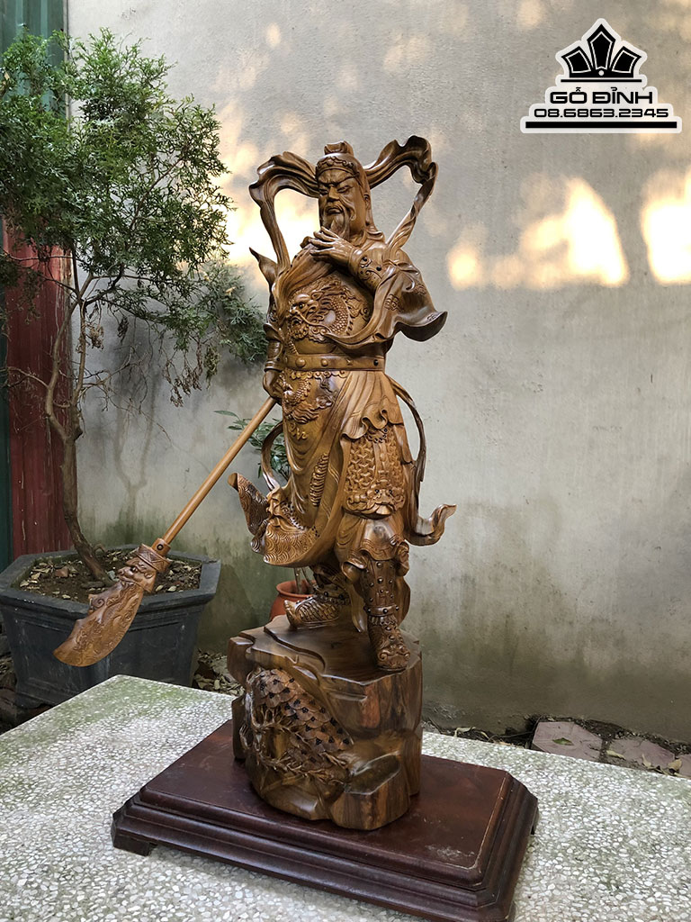 Tượng Quang Công Xuất Chiếu Gỗ Bách Xanh Cao 85 Ngang 30 Sâu 25 (cm) 0