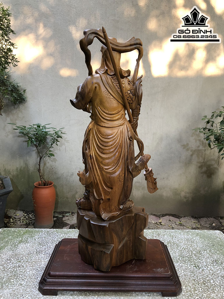 Tượng Quang Công Xuất Chiếu Gỗ Bách Xanh Cao 85 Ngang 30 Sâu 25 (cm)2