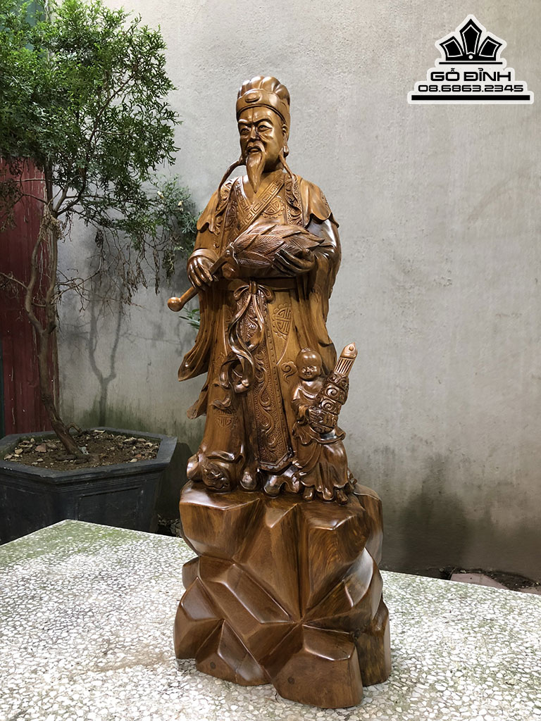 Tượng Gia Cát Lượng Gỗ Bách Xanh Cao 73 Ngang 25 Sâu 20 (cm) 0