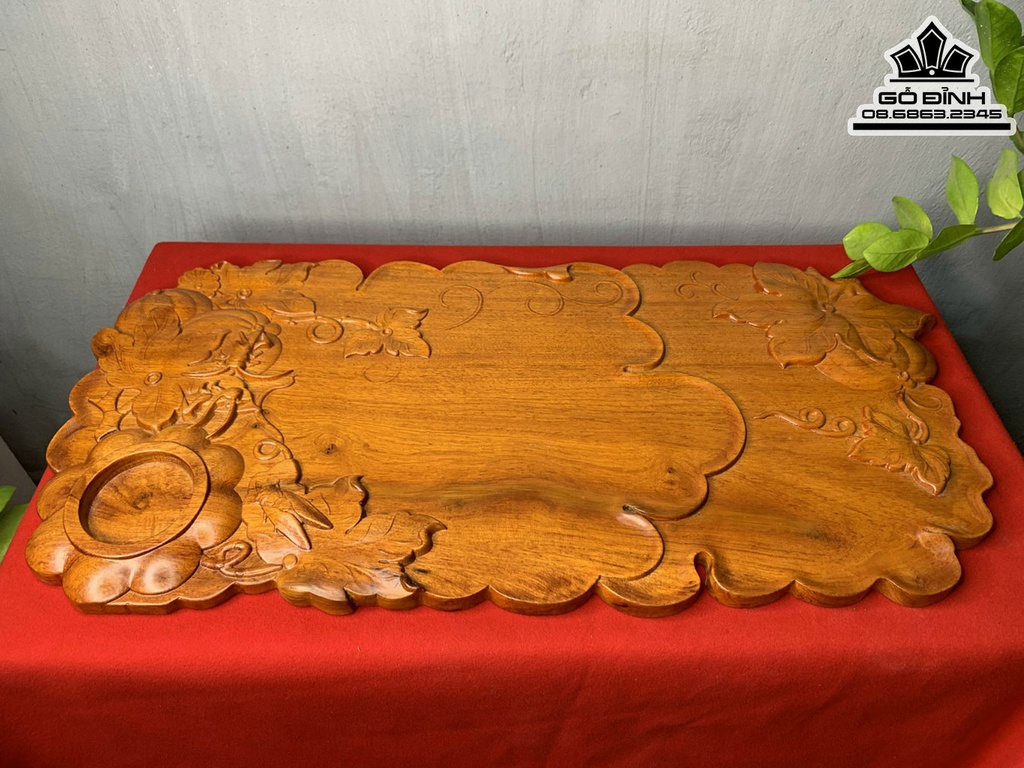 Khay Trà Bí Đỏ Gỗ Hương Cao 70 Ngang 34 Sâu 2 (cm) 0