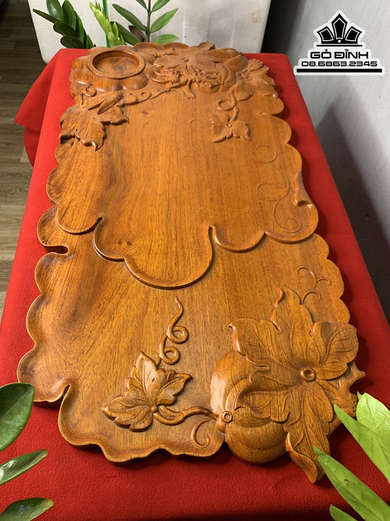 Khay Trà Bí Đỏ Gỗ Hương Cao 70 Ngang 34 Sâu 2 (cm) 2