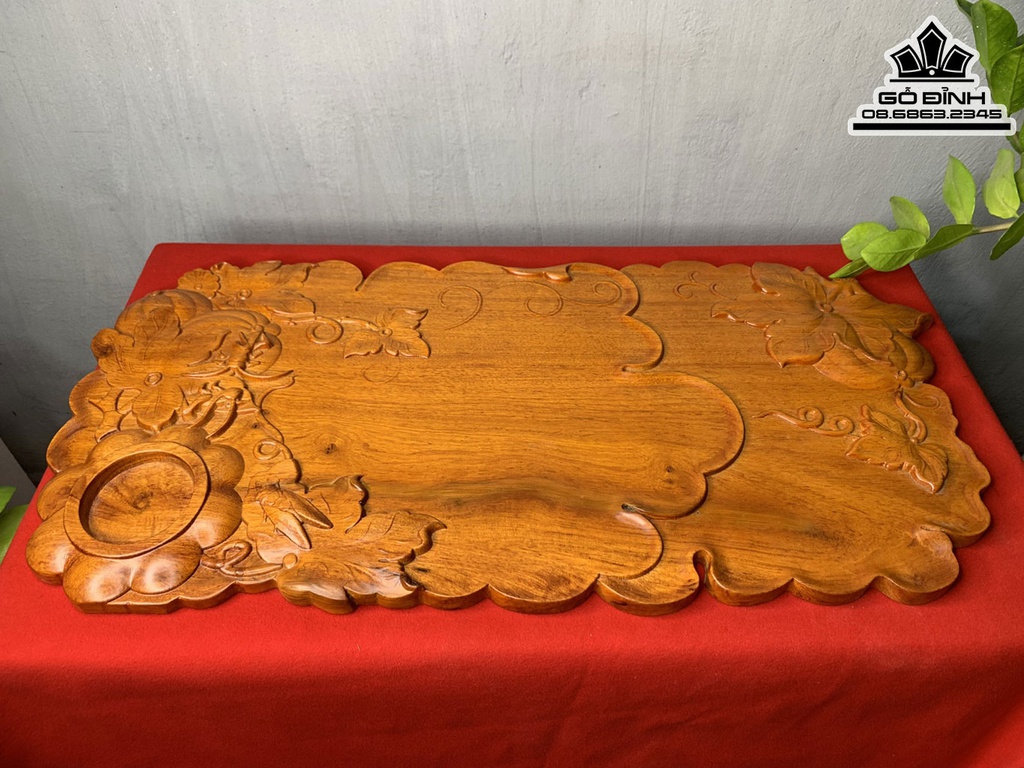 Khay Trà Bí Đỏ Gỗ Hương Cao 70 Ngang 34 Sâu 2 (cm) 7
