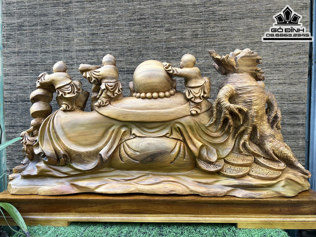 Tượng Phật Di Lặc Bát Phúc Ngồi Bao Tiền Củ Sâm Gỗ Bách Xanh Cao 28 Ngang 89 Sâu 32 (cm) 0