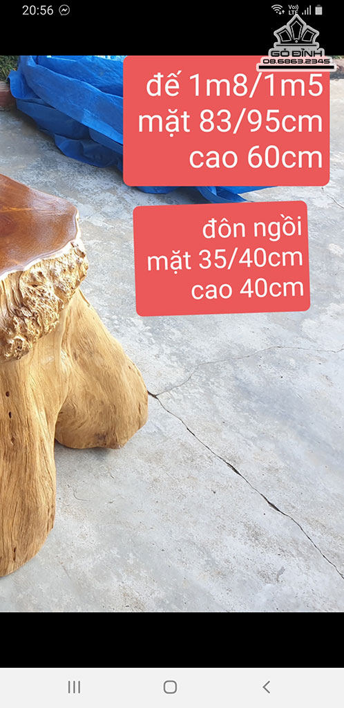 Bộ Bàn Ghế 6 Đôn Gỗ Dổi Để 180-150 Mặt 83-95 Cao 60 (cm) 0