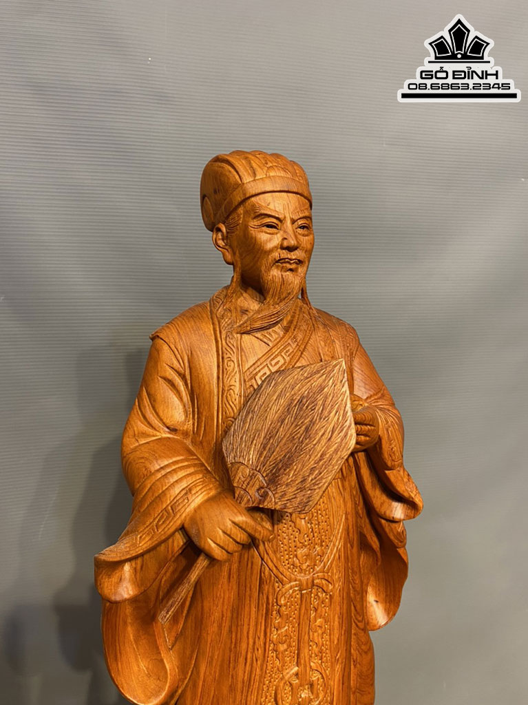 Tượng Khổng Minh Tiên Sinh Gỗ Hương Việt Nguyên Khối Cao 60 Ngang 19.5 Sâu 13.5 (cm) 1