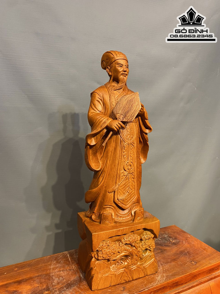 Tượng Khổng Minh Tiên Sinh Gỗ Hương Việt Nguyên Khối Cao 60 Ngang 19.5 Sâu 13.5 (cm) 2