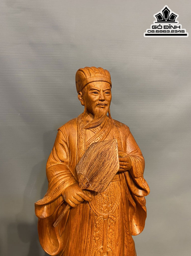 Tượng Khổng Minh Tiên Sinh Gỗ Hương Việt Nguyên Khối Cao 60 Ngang 19.5 Sâu 13.5 (cm) 4