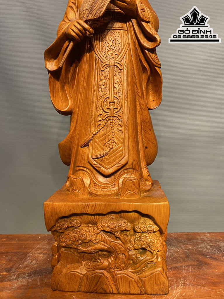 Tượng Khổng Minh Tiên Sinh Gỗ Hương Việt Nguyên Khối Cao 60 Ngang 19.5 Sâu 13.5 (cm) 5