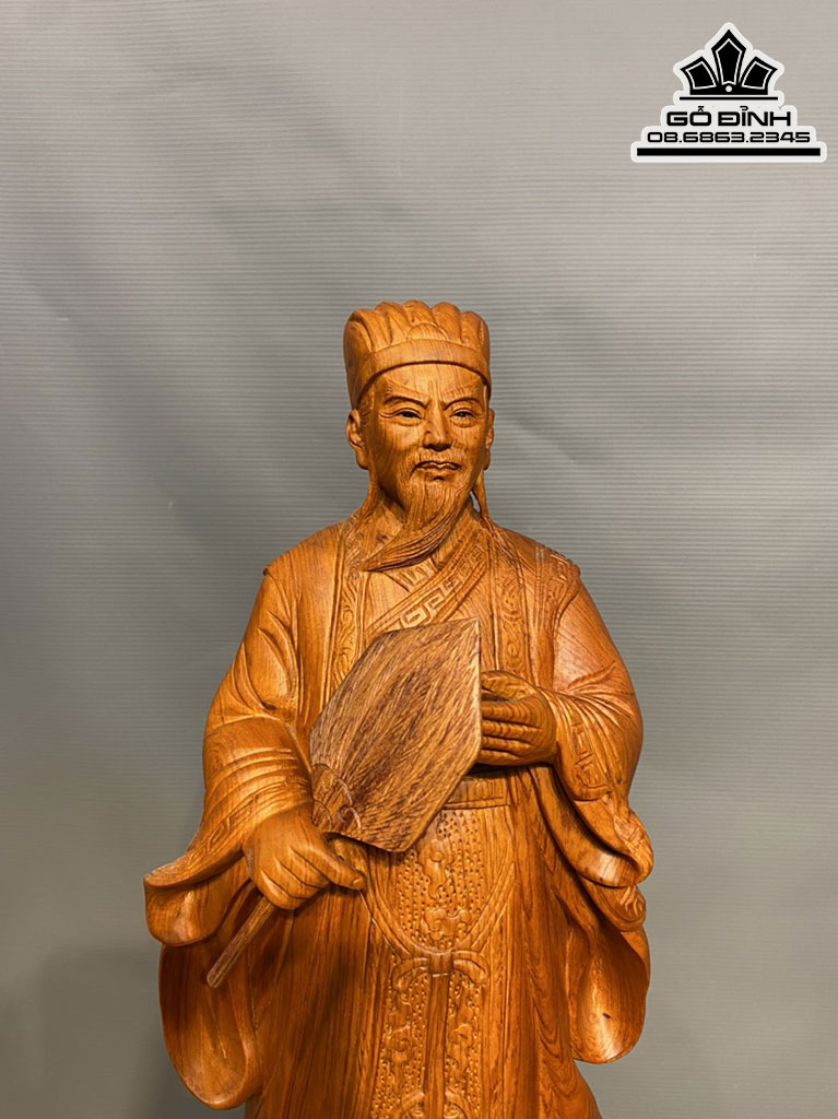 Tượng Khổng Minh Tiên Sinh Gỗ Hương Việt Nguyên Khối Cao 60 Ngang 19.5 Sâu 13.5 (cm) 6