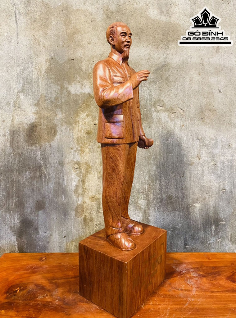 Tượng Bác Hồ Gỗ Hương Nguyên Khối Cao 60 Ngang 16.5 Sâu 13 (cm) 0