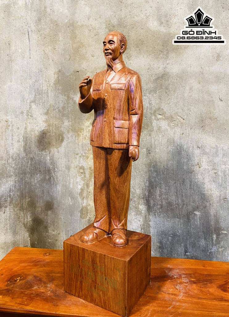 Tượng Bác Hồ Gỗ Hương Nguyên Khối Cao 60 Ngang 16.5 Sâu 13 (cm) 3