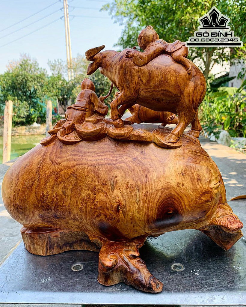 Tiểu Đồng Chăn Trâu Gỗ Nu Hương Nguyên Khối Cao 36 Ngang 42 Sâu 25 (cm) 0