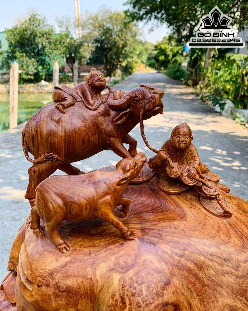 Tiểu Đồng Chăn Trâu Gỗ Nu Hương Nguyên Khối Cao 36 Ngang 42 Sâu 25 (cm) 1
