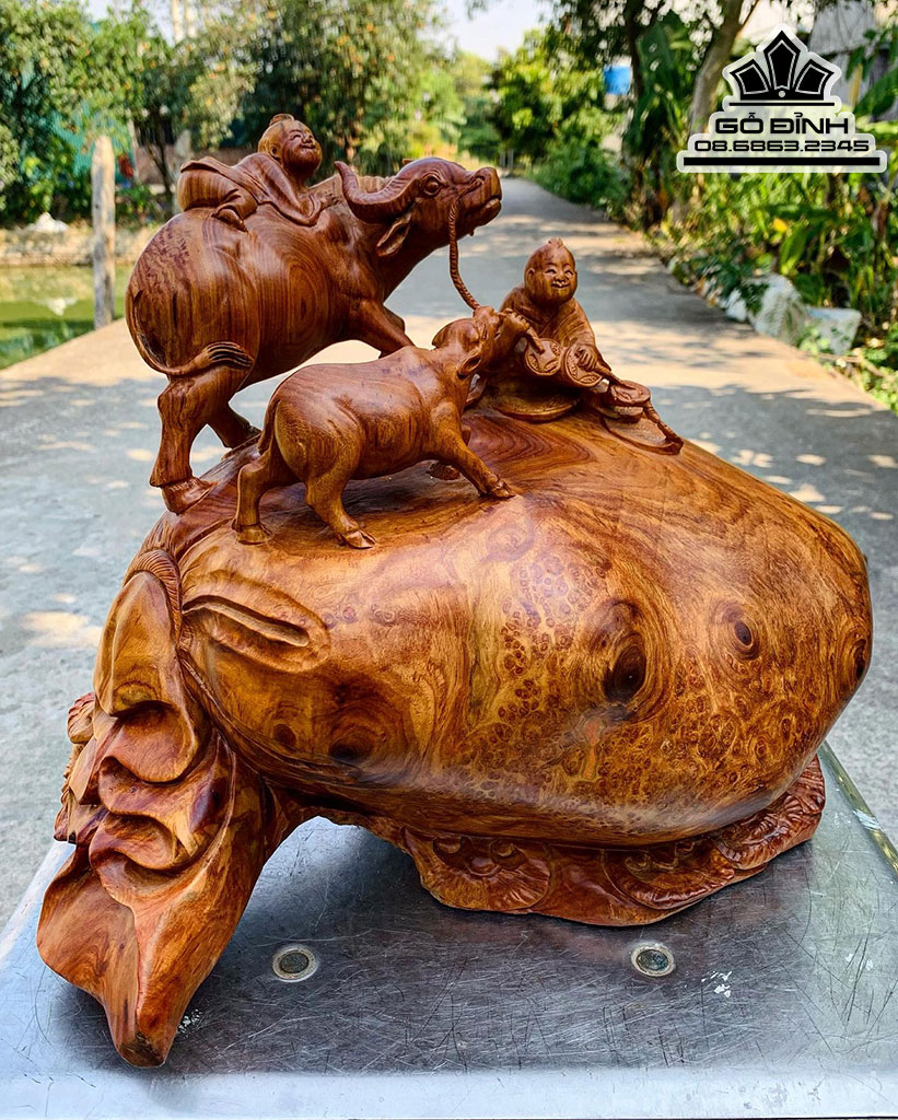 Tiểu Đồng Chăn Trâu Gỗ Nu Hương Nguyên Khối Cao 36 Ngang 42 Sâu 25 (cm) 2