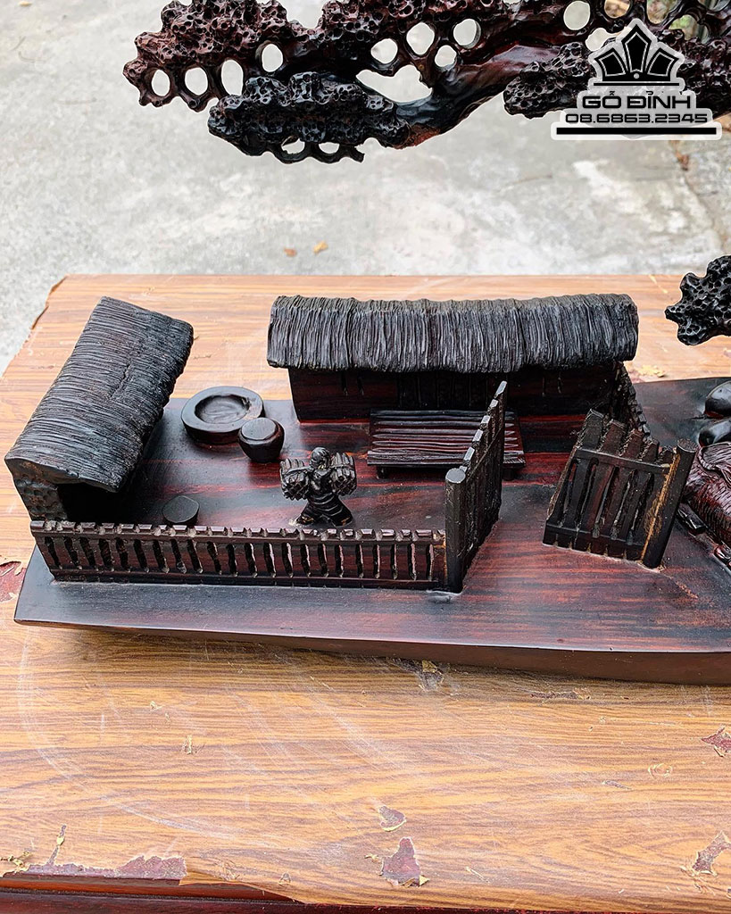 Tượng Tiểu Cảnh Quê Hương Gỗ Trắc Cao 40 Ngang 52 Sâu 17 (cm) 0