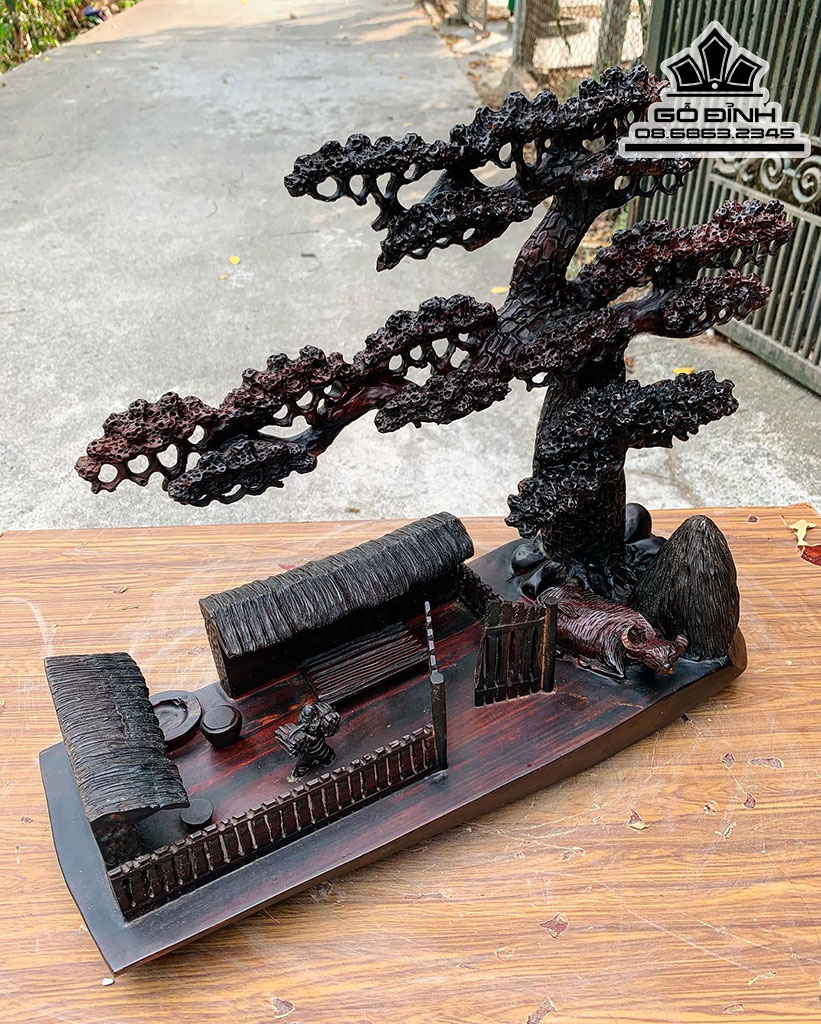 Tượng Tiểu Cảnh Quê Hương Gỗ Trắc Cao 40 Ngang 52 Sâu 17 (cm) 2