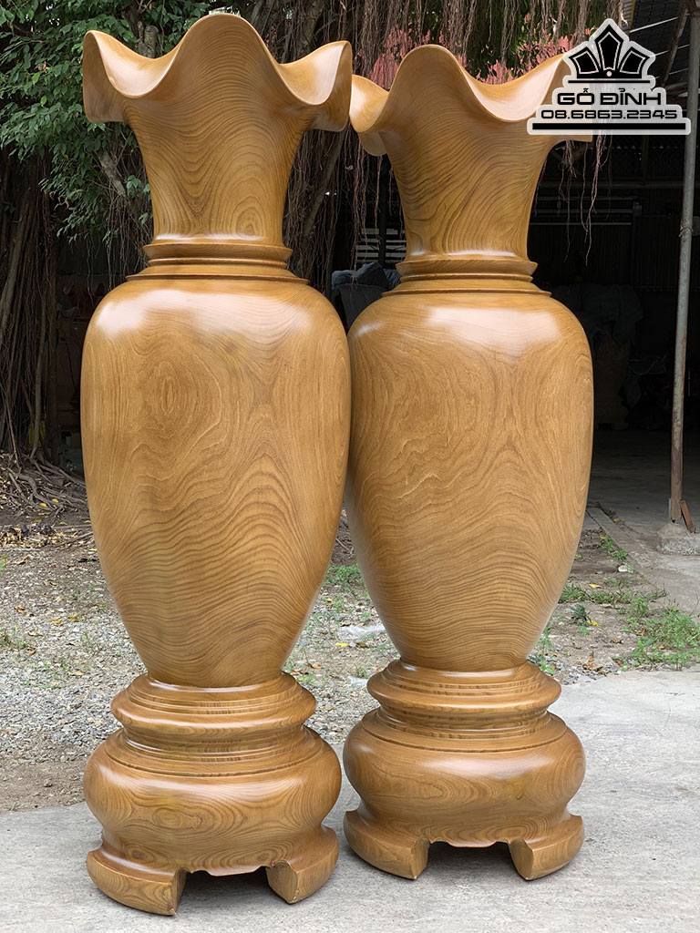 Cặp Lục Bình Gỗ Cẩm Vàng Cao 180 Đường Kinh 56 (cm)