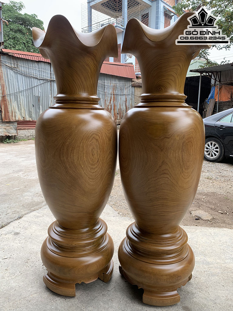 Cặp Lục Bình Gỗ Cẩm Vàng Cao 180 Đường Kinh 56 (cm)
