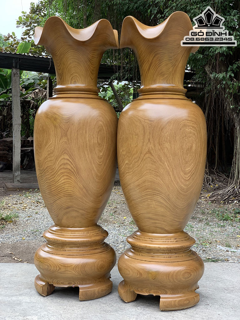 Cặp Lục Bình Gỗ Cẩm Vàng Cao 180 Đường Kinh 56 (cm)