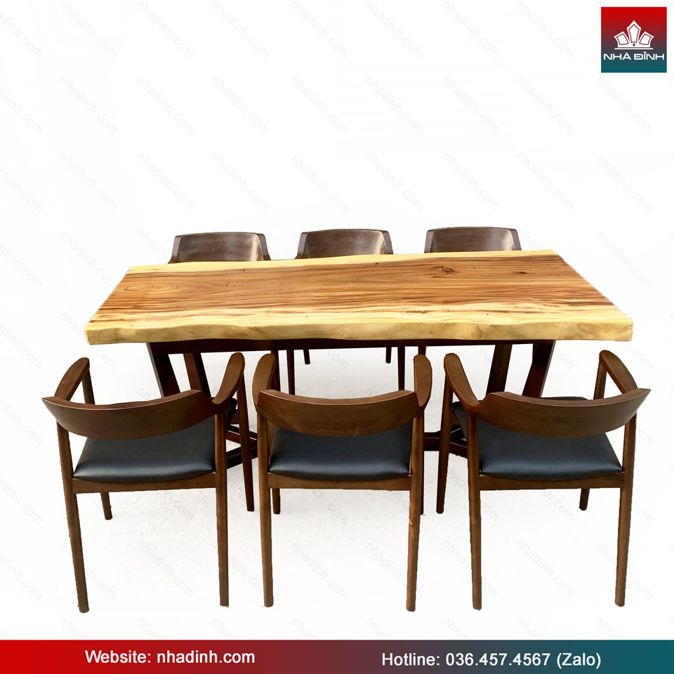 Bàn Ăn 6 Ghế Gỗ Me Tây Dài 185 Rộng 75-80 Cao 75 (cm)