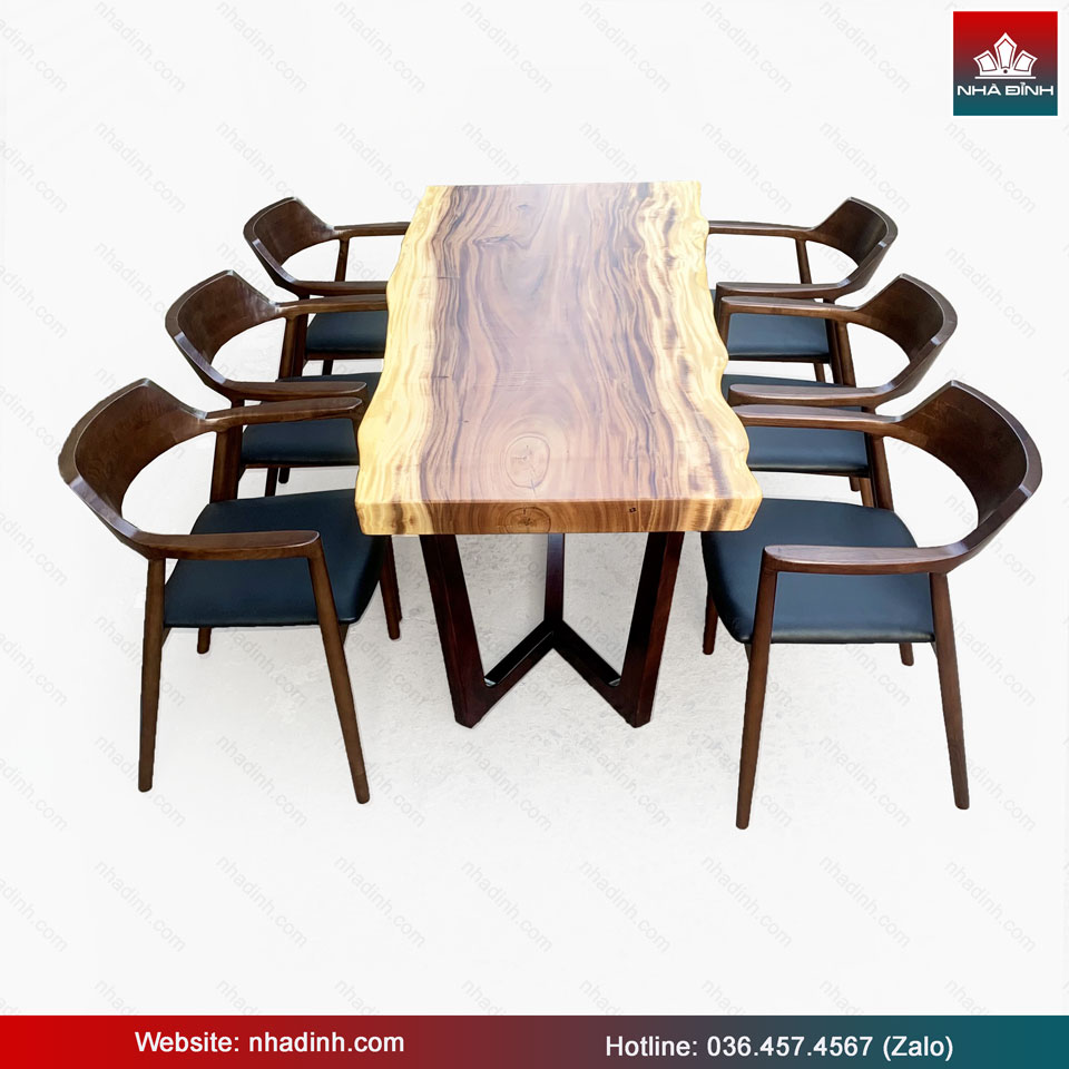 Bàn Ăn 6 Ghế Gỗ Me Tây Dài 185 Rộng 75-80 Cao 75 (cm)