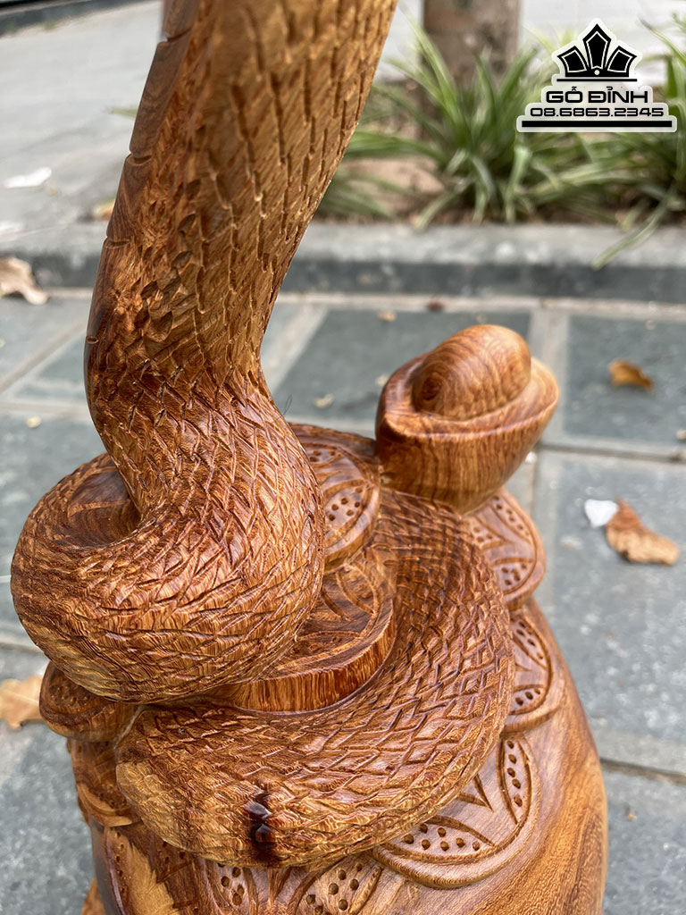 Tượng Rắn Chấn Bao Tiền Gỗ Hương Nguyên Khối Cao 38 Ngang 24 Sâu 20 (cm)