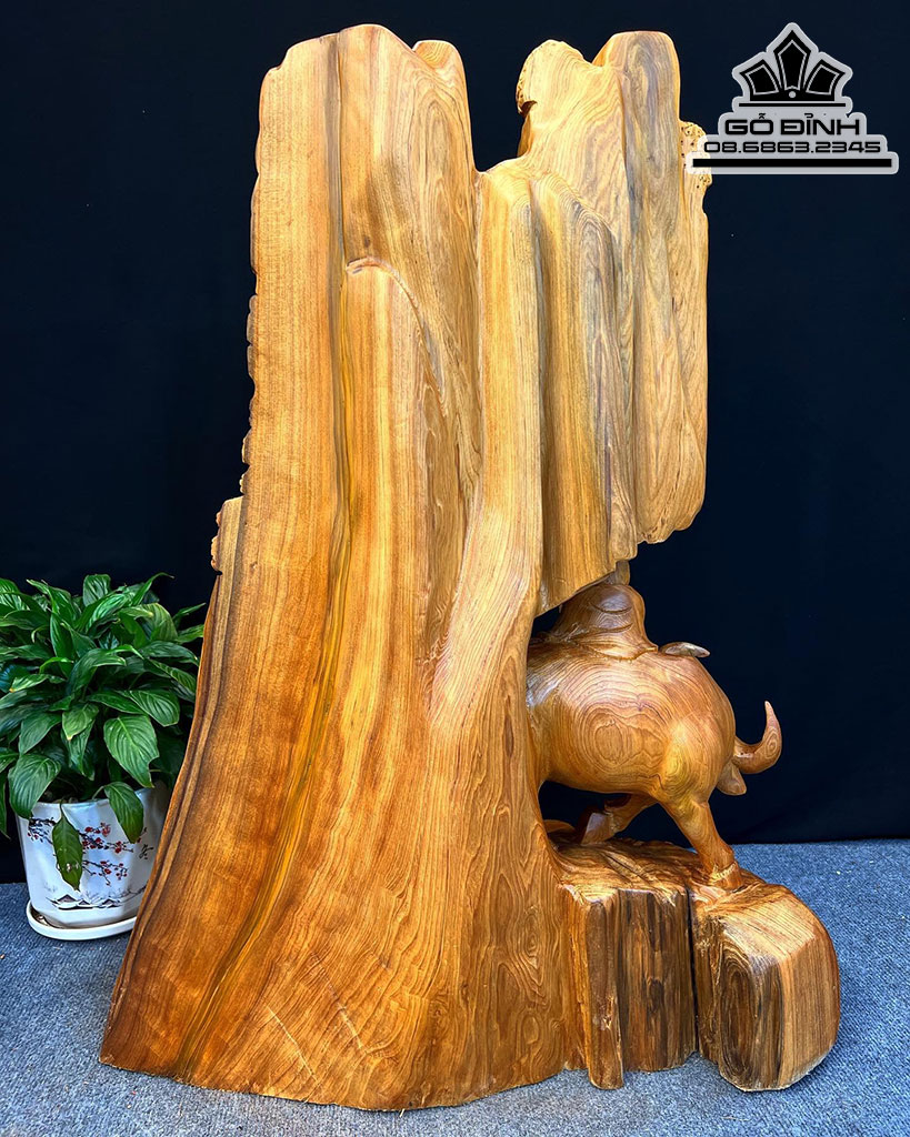 Tượng Tiểu Cảnh Chăn Trâu Gỗ Ngọc Am Cao 81 Ngang 63 Sâu 35 (cm)