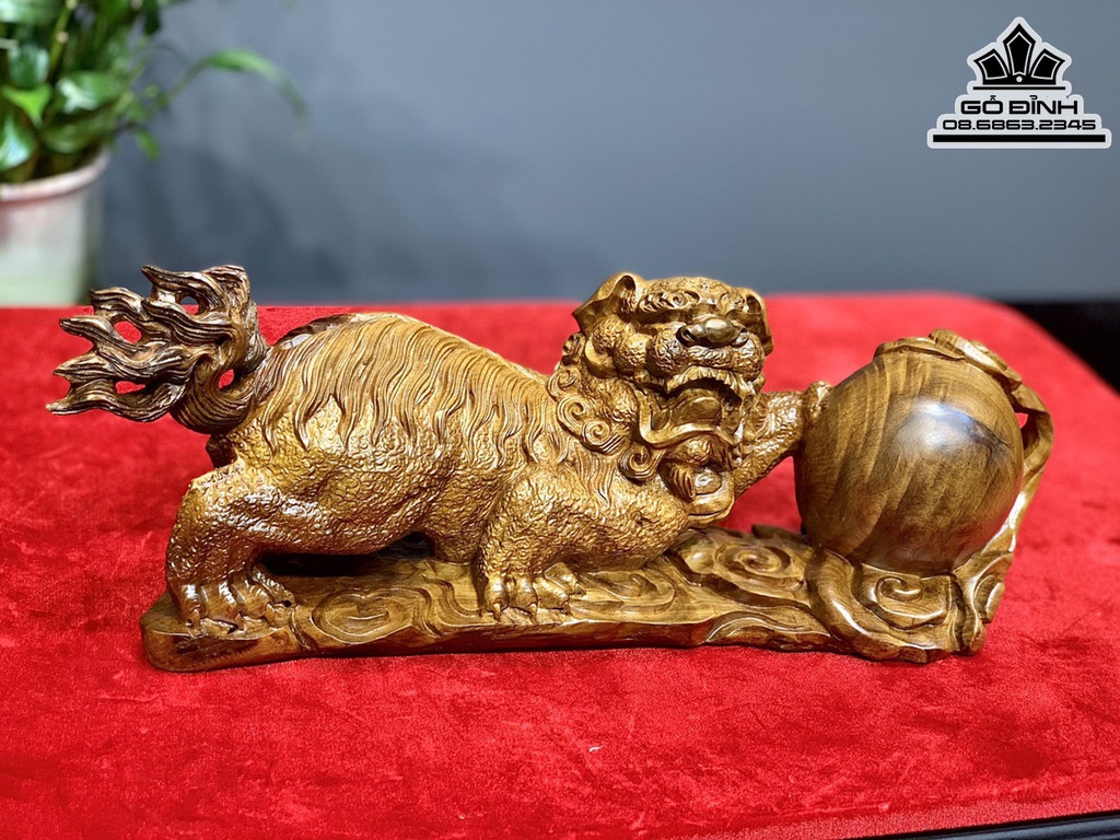 Tượng Nghê Gỗ Bách Xanh Cao 13 Ngang 36 Sâu 10 (cm)