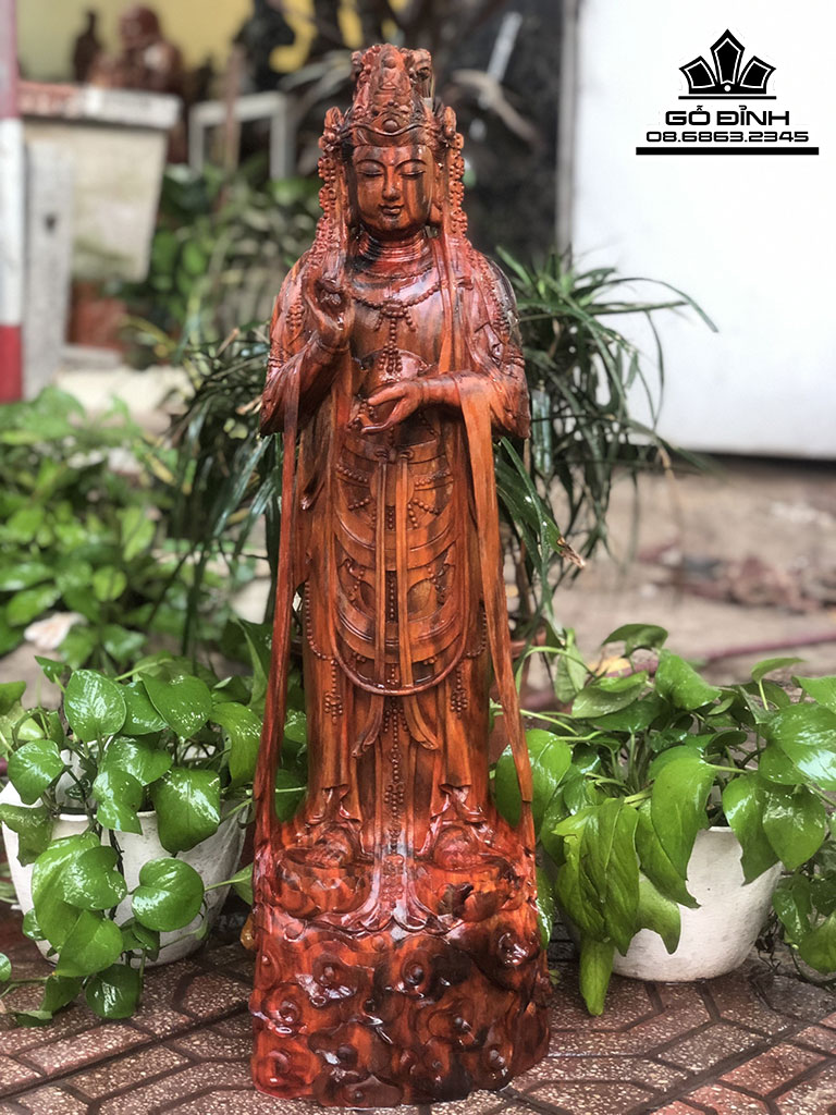 Tượng Phật Bà Quan Âm Gỗ  Trắc Cao 67 Ngang 21 Sâu 17 (cm)