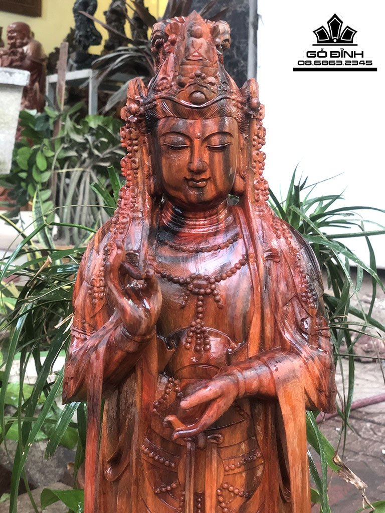 Tượng Phật Bà Quan Âm Gỗ  Trắc Cao 67 Ngang 21 Sâu 17 (cm)