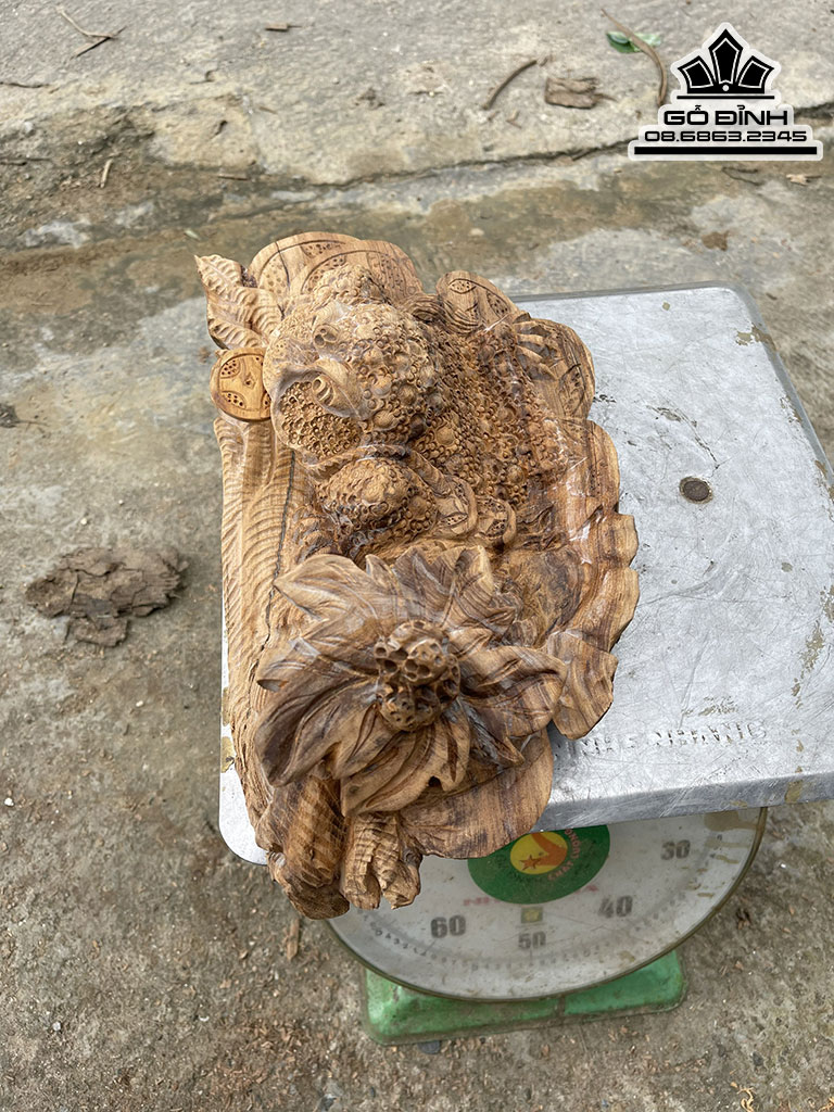 Tượng Cóc Ngậm Tiền Gỗ Ngọc Am Hà Giang Lên Tuyết Cao 38 Ngang 21 Sâu 12 (cm)