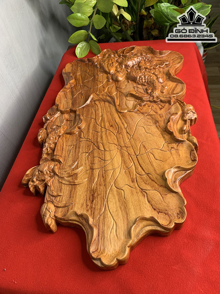 Khay Trà Cá Gỗ Hương Cao 3.5 Dài 60 Rộng 34 (cm)