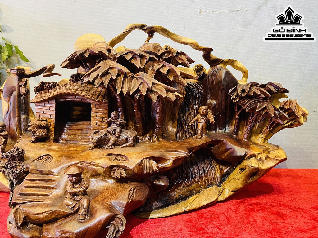 Tượng Tiểu Cảnh Gỗ Hương Việt Cao 38 Ngang 70 Sâu 28 (cm)