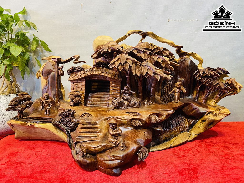 Tượng Tiểu Cảnh Gỗ Hương Việt Cao 38 Ngang 70 Sâu 28 (cm)