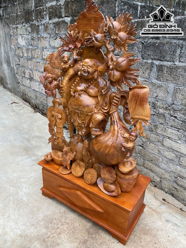 Tượng Phật Di Lặc Ngũ Phúc Gỗ Hương Cao 138 Rộng 76 Sâu 28 ( Cả Kỷ)