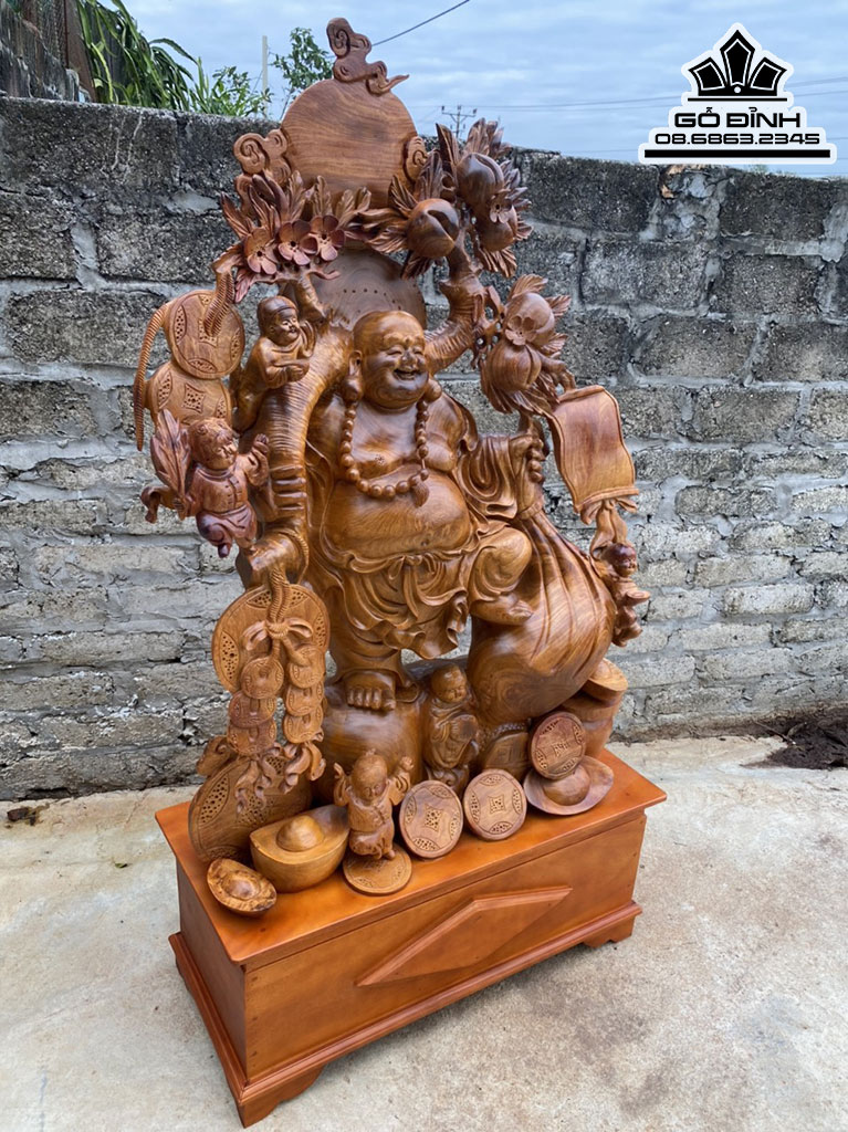 Tượng Phật Di Lặc Ngũ Phúc Gỗ Hương Cao 138 Rộng 76 Sâu 28 ( Cả Kỷ)