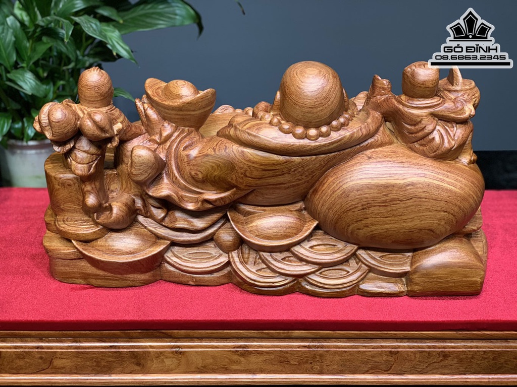 Tượng Phật Di Lặc Ngũ Phúc Gỗ Hương Đá Cao 22 Ngang 47 Sâu 22 (cm)