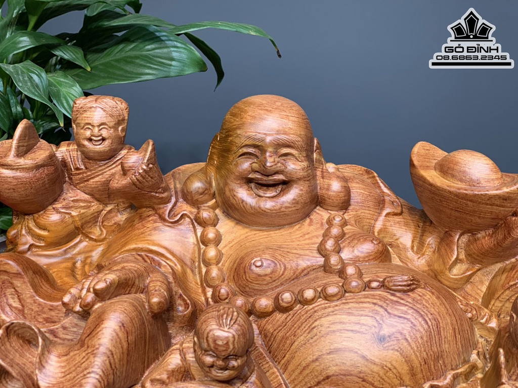 Tượng Phật Di Lặc Ngũ Phúc Gỗ Hương Đá Cao 22 Ngang 47 Sâu 22 (cm)