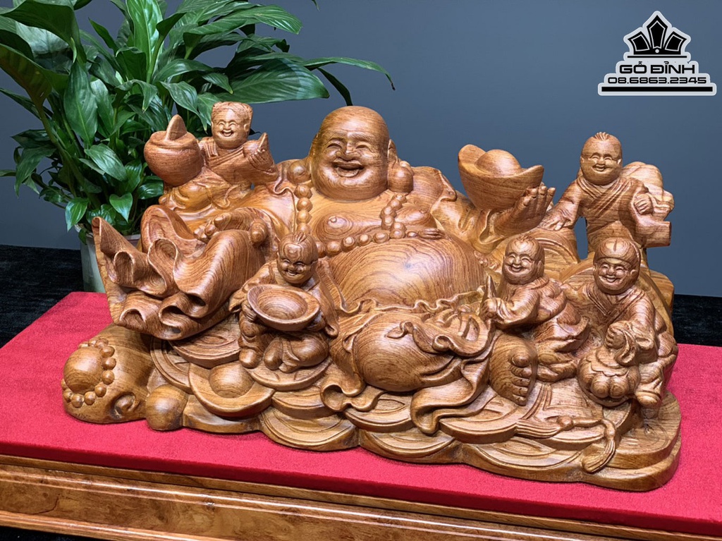 Tượng Phật Di Lặc Ngũ Phúc Gỗ Hương Đá Cao 22 Ngang 47 Sâu 22 (cm)
