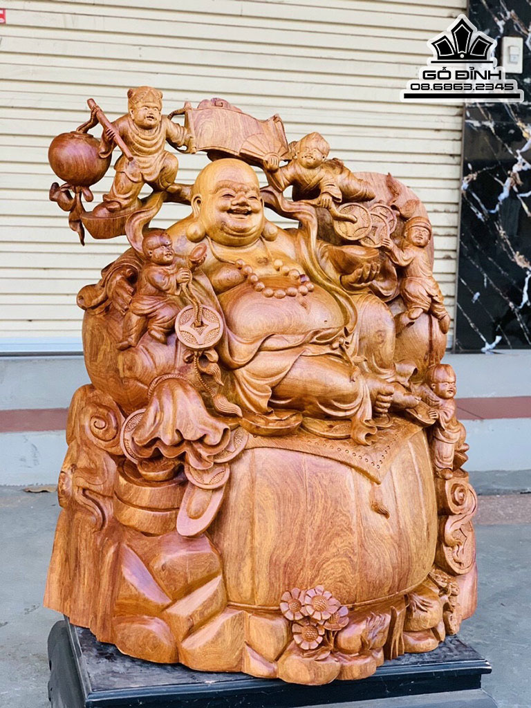 Tượng Phật Di Lặc Ngũ Phúc Gỗ Hương Việt Cao 77 Ngang 67 Sâu 36 (cm)