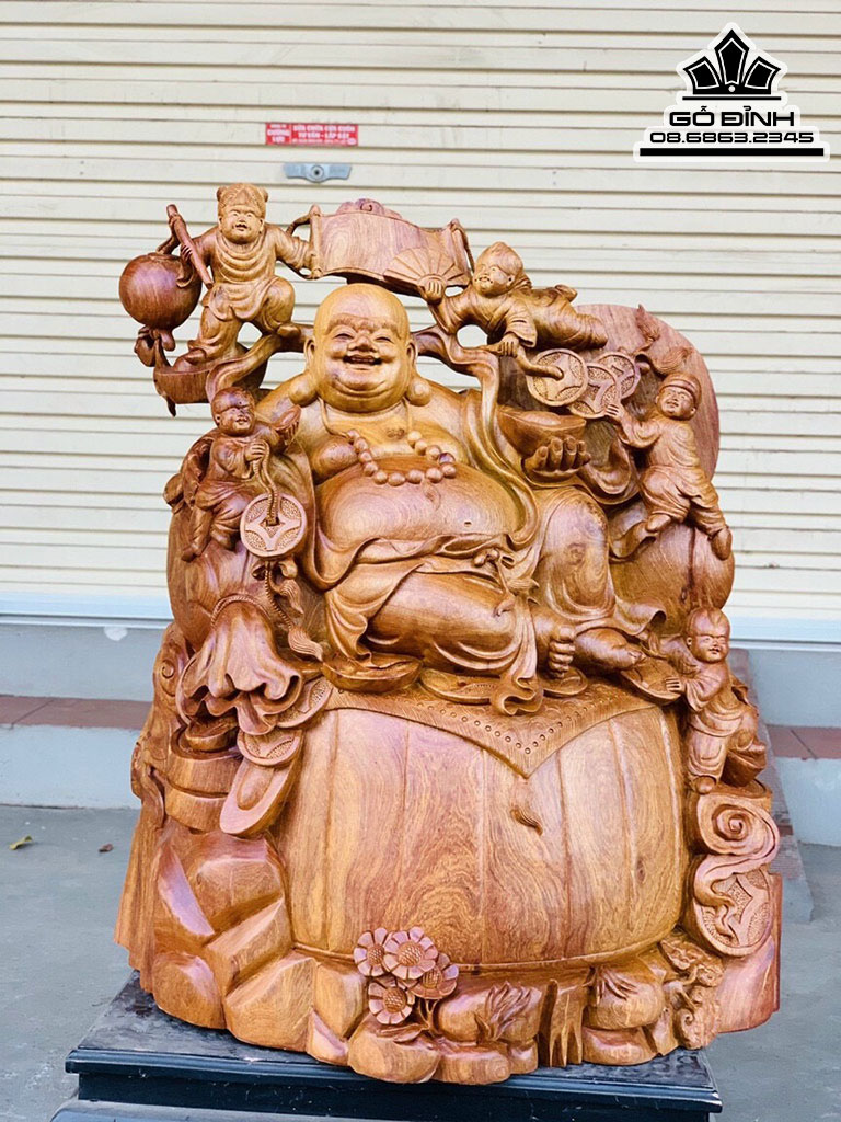 Tượng Phật Di Lặc Ngũ Phúc Gỗ Hương Việt Cao 77 Ngang 67 Sâu 36 (cm)