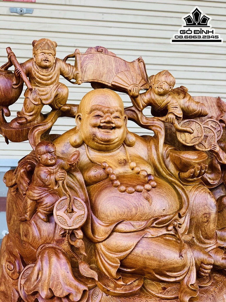 Tượng Phật Di Lặc Ngũ Phúc Gỗ Hương Việt Cao 77 Ngang 67 Sâu 36 (cm)