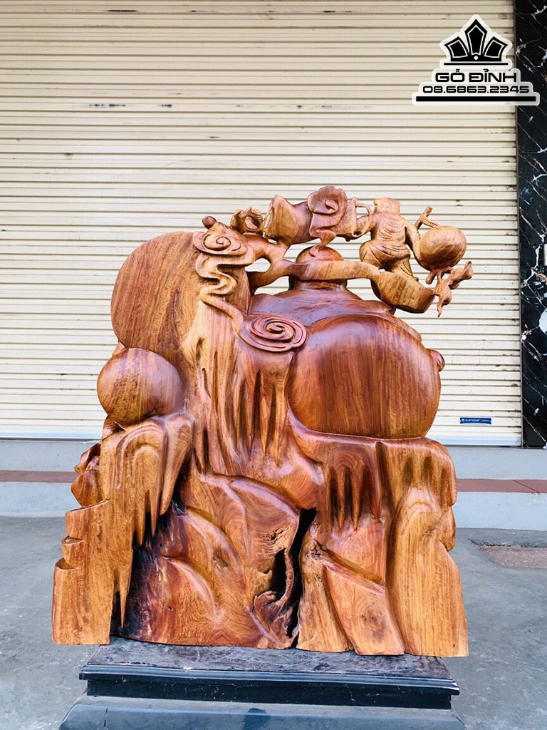 Tượng Phật Di Lặc Ngũ Phúc Gỗ Hương Việt Cao 77 Ngang 67 Sâu 36 (cm)