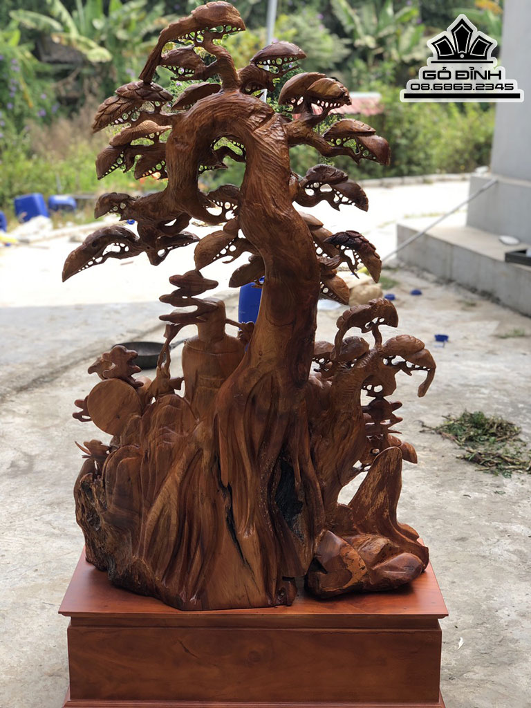 Tượng Tam Đa Đứng Gốc Tùng Gỗ Hương Cao 165 Ngang 90 Sâu 50(cm)