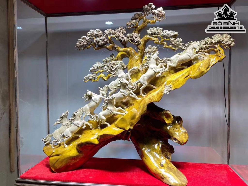 Tượng Bát Mã Gỗ Kim Tơ Nam Cao 140 Ngang 185 Sâu 42 ( cm)