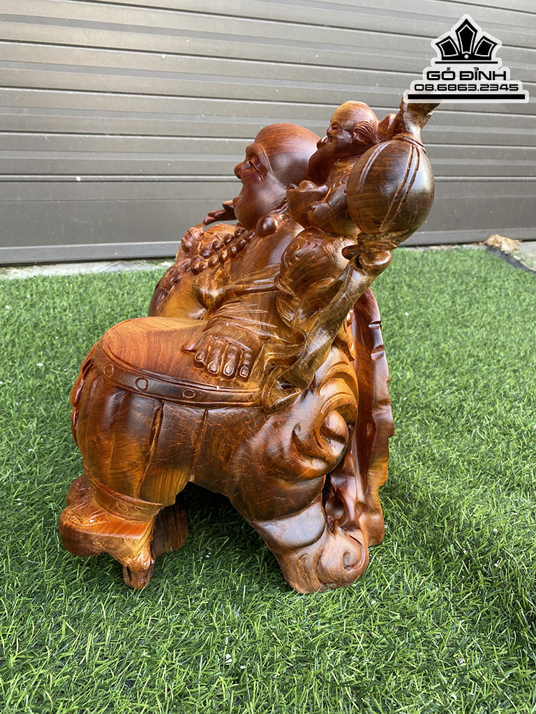 Tượng Phật Di Lặc Tam Phúc Gỗ Hương Cao 31 Ngang 56 Sâu 23 (cm)