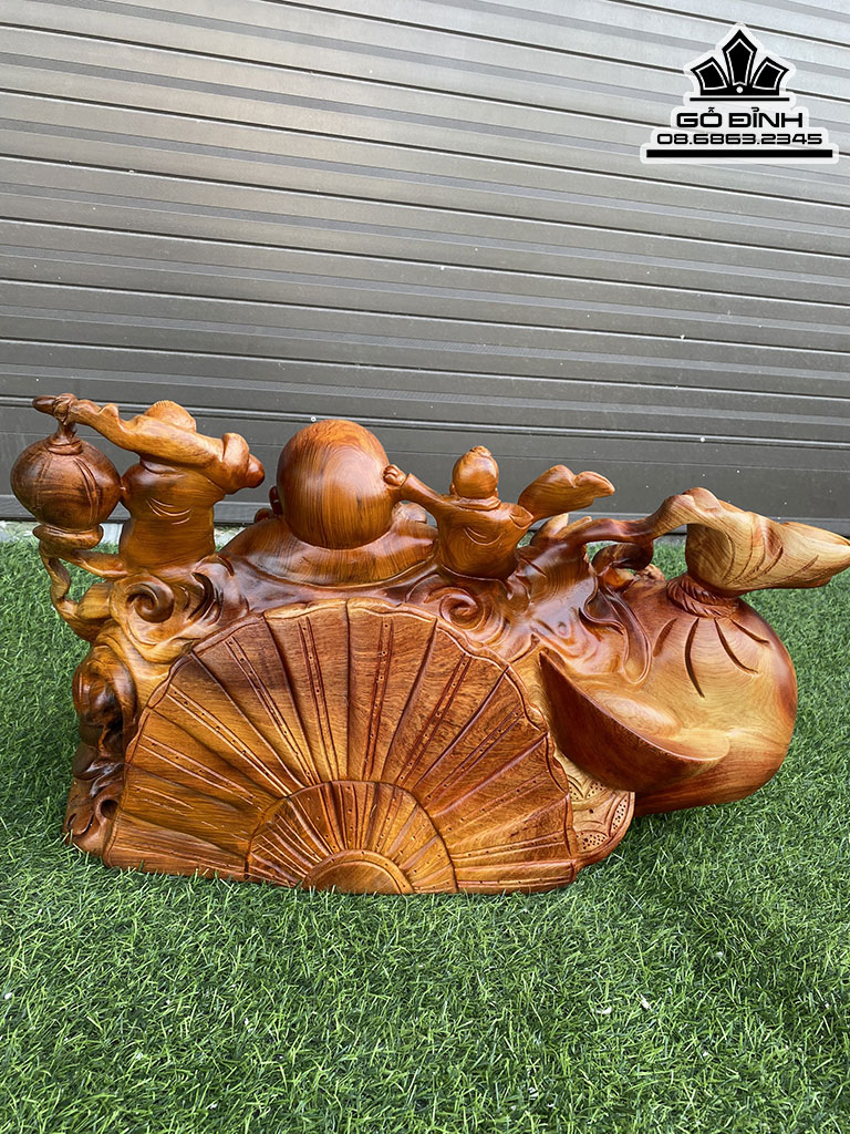 Tượng Phật Di Lặc Tam Phúc Gỗ Hương Cao 31 Ngang 56 Sâu 23 (cm)