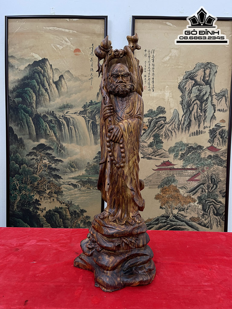 Tượng Đạt Ma Sư Tổ Gỗ Sưa Bắc Cao 67 Ngang 25 Sâu 21(cm)